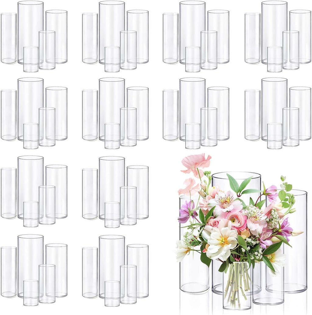 60pcs Glass Vase Cylinder Vases for Centerpieces 4,6,7.5,8,10 Inch Tall Small Flower Glass Vases Home Decor Centerpiece Table Clear Flower Vase Decorations for Wedding＆Holiday