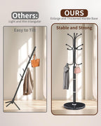 Snaikor Metal Coat Rack Freestanding, Sturdy Coat Rack Stand with Natural Marble Base, Modern Black Coat Racks Tree Hats Hanger Holder Stand for Entryway, Hallway, Office(12 Hooks)
