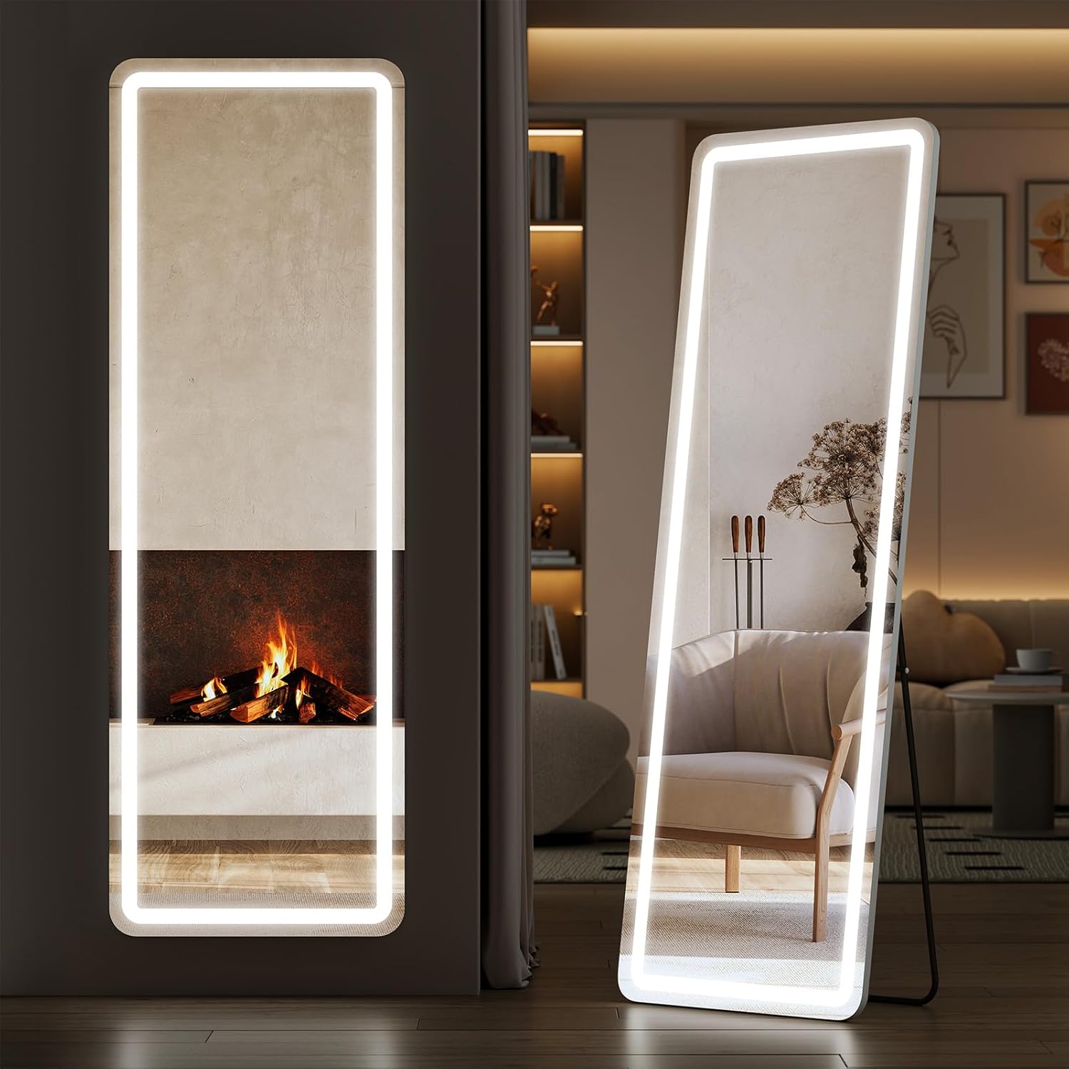Full Length Mirror with LED Lights, 65x21 Inch Lighted Floor Mirror with Dimmer & 3 Color Modes, Standing Full Body Mirror for Bedroom or Dressing Room, White