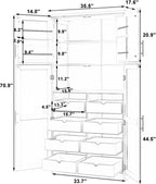 roomfitters 71 Inch Freestanding Kitchen Pantry with 8 Pull-Out Trays and Door Shelves, Shaker Cabinet, Blue