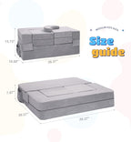 Elftopia Modular Kids Sofa,Toddler Couch Foam Armchair for Kids, Children Convertible Plush Sofa Play Set,Fold Out SofaBed(Grey)
