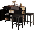 53" Length and 27.5" Width Rolling Kitchen Island with Storage, Portable Kitchen Island with Seating (Set of 2), Drop Leaf and 5 Wheels, Black