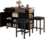53" Length and 27.5" Width Rolling Kitchen Island with Storage, Portable Kitchen Island with Seating (Set of 2), Drop Leaf and 5 Wheels, Black