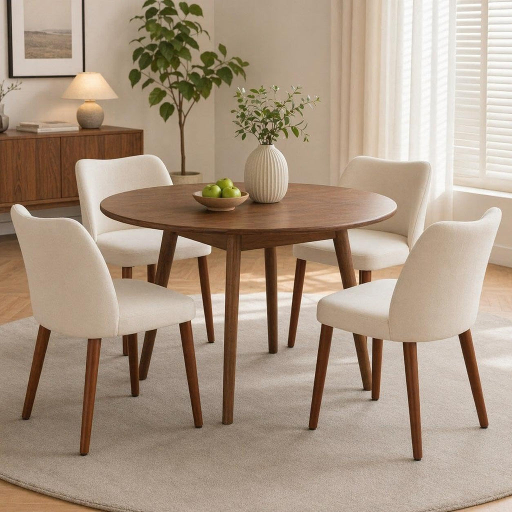 IDEALHOUSE 4 Pieces Fabric Wingback Dining Room Chairs, Comfort Thick Cushioned Kitchen Side Chairs Sturdy Wooden Legs with Anti-Slip Leveling Feet, Modern Leisure Chair for Home Indoor Use, White