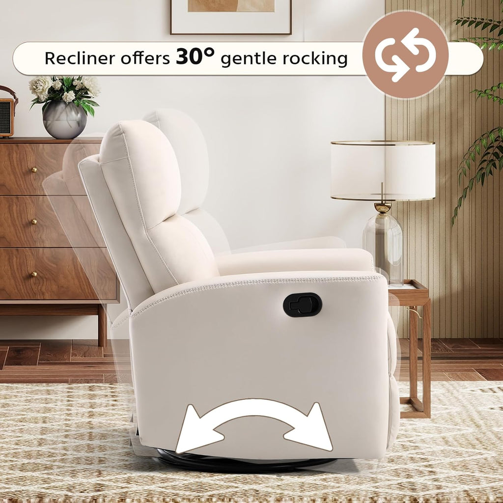 HAOMARKETS Swivel Rocker Recliner Chair Set of 2, Manual Faux Leather Glider Rocking Recliners for Adults, 360° Swivel Nursery Reclining Sofa with Padded Backrest for Living Room, White