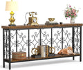 ikkle 70.9" Extra Long Console Table, Industrial Narrow Sofa Table Behind Couch with 2 Tier Storage Shelf, Entryway Hallway Accent Table for Living Room, Foyer, Rustic Brown