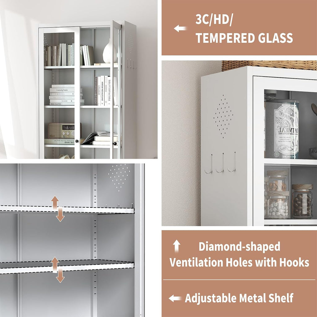 Metal Kitchen Pantry Cabinet, 72" Tall Food Pantry Cabinets with 5 Adjustable Shelves, White Freestanding Cabinet for Kitchen/Pantry/Bathroom