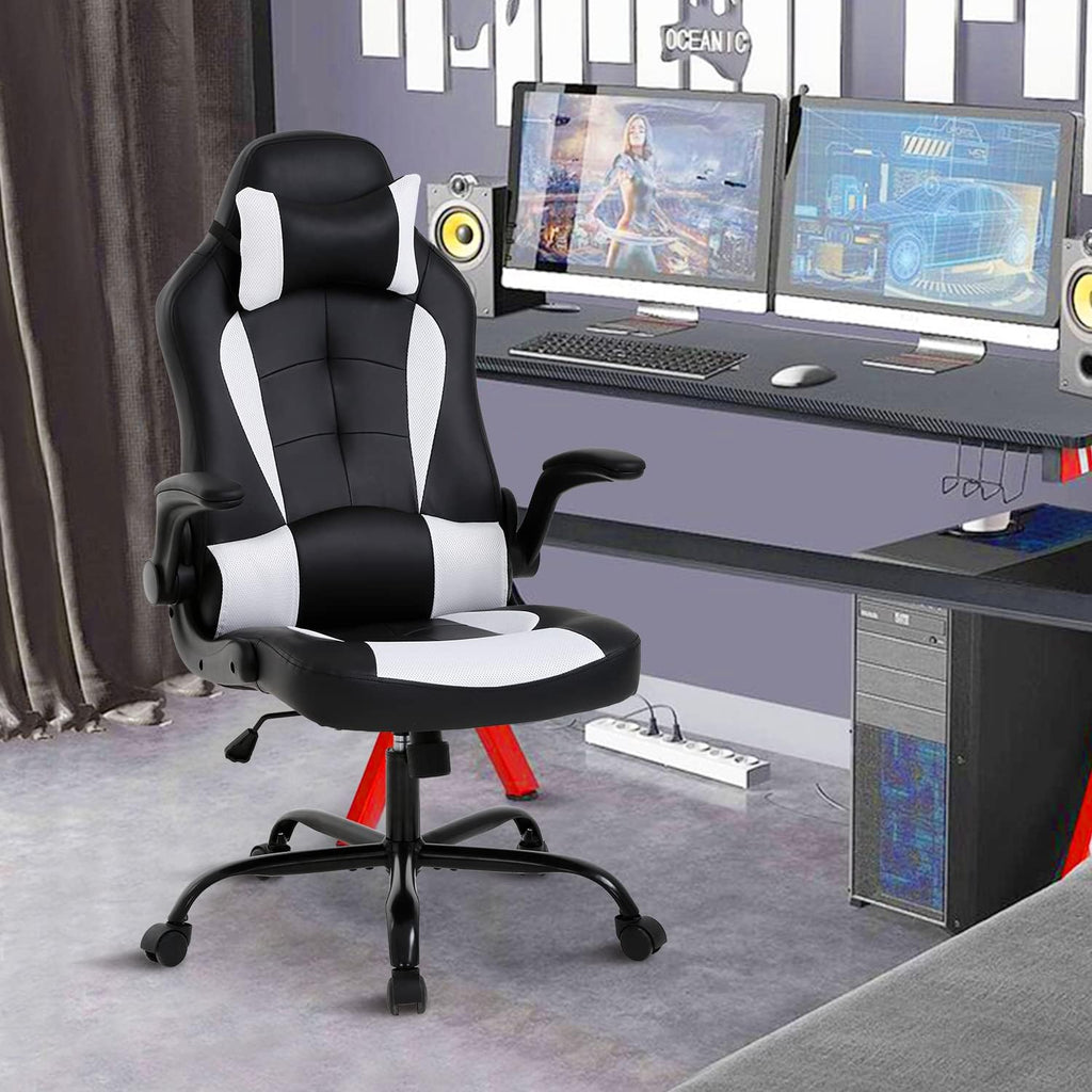Ergonomic Gaming Chair, Gaming Chair with Headrest, Office Computer Chair Racing Chair with Wheels & Lumbar Support, High Back Gamer Chair PC Gaming Chairs for Adults Teens, Xmas Gift (White)
