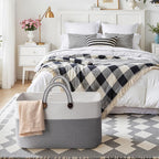 OIAHOMY 75L Large Blanket Basket, 22”x17”x12” Rectangle Woven Baskets For Storage, Nursery Blanket Storage Living Room, Toy Box With Long Handle-Gradient Grey With White