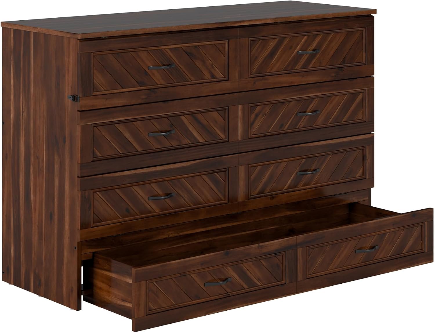 AFI, Alpine Queen Wood Murphy Bed Chest with 6" Mattress, Storage Drawer & Built-in USB Charger, Barnwood