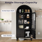 Furnify 71" Tall Arched Pantry Cabinet, Modern Kitchen Storage Cabinet with Doors, 3 Adjustable Shelves, Door Shelves, Organizer, Versatile Cupboard for Kitchen, Bathroom, Black