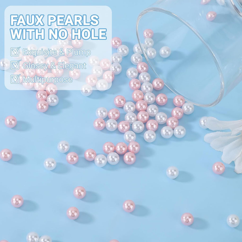 SUREAM 8mm Faux Fake Pearls for Crafting, 2600PCS Vase Filler Beads, Loose Beads No Hole for Vase Fillers, Table Scatter, Wedding, Birthday Party Home Decoration(White&Pink Color)