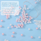 SUREAM 8mm Faux Fake Pearls for Crafting, 2600PCS Vase Filler Beads, Loose Beads No Hole for Vase Fillers, Table Scatter, Wedding, Birthday Party Home Decoration(White&Pink Color)
