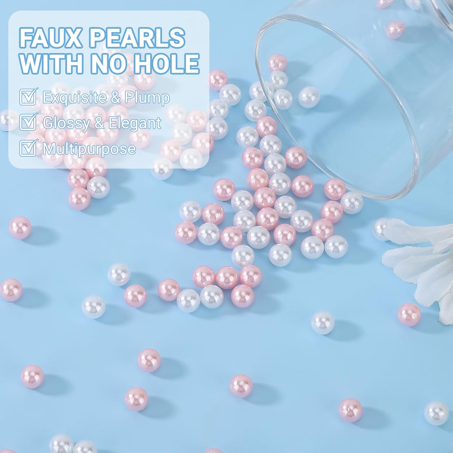 SUREAM 8mm Faux Fake Pearls for Crafting, 2600PCS Vase Filler Beads, Loose Beads No Hole for Vase Fillers, Table Scatter, Wedding, Birthday Party Home Decoration(White&Pink Color)
