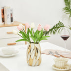 Cream White Ceramic Vase for Flowers, Gold Flower Vase Modern Home Decor, Small Ceramic Vase for Pampas Grass Decorative Vase, for Farmhouse Coffee Table Bookshelf (Small)