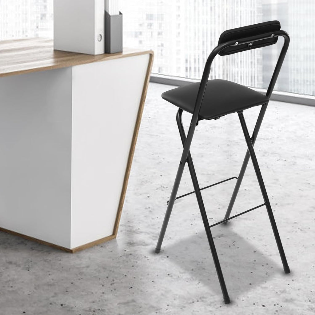 Folding Stool with footrest, Portable 30" Height Bar Chair for Padded, for Kitchen Island Shop Cafe Dining Room, 275lbs Capacity (Black)