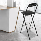Folding Stool with footrest, Portable 30" Height Bar Chair for Padded, for Kitchen Island Shop Cafe Dining Room, 275lbs Capacity (Black)
