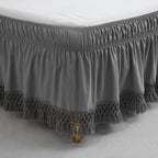Boho Bed Skirt with 16 Inch Drop, Wrap Around Tassel Bed Skirt, Elastic Dust Ruffle with Adjustable Belts, Easy to Put On, Bed Frame Cover, Machine Washable (Gray,Queen 60"x80")