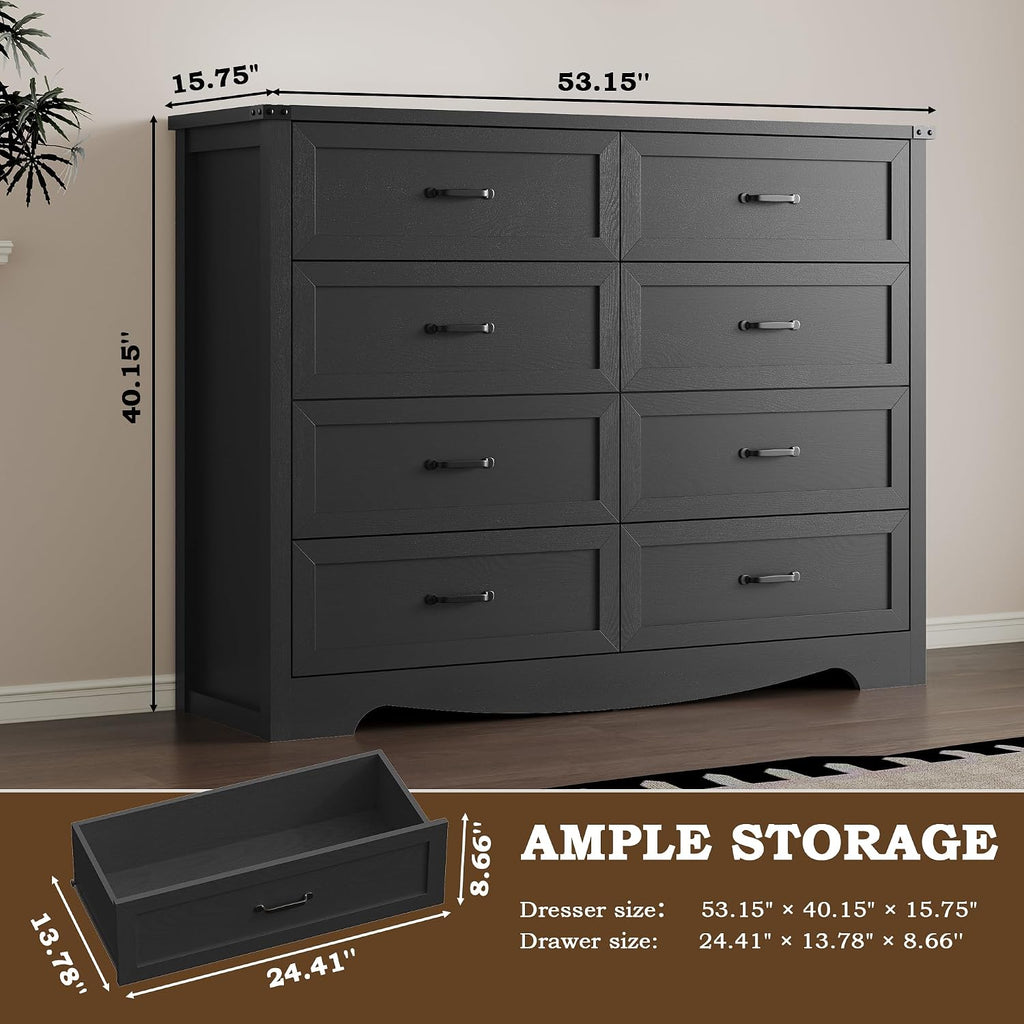 BORNOON 8-Drawer Dresser for Bedroom, Modern Wooden Chest of Drawers with Metal Handles, Anti-Tipping Design, Sturdy and Stable Storage Organizer for Living Room, Entryway, Home Office