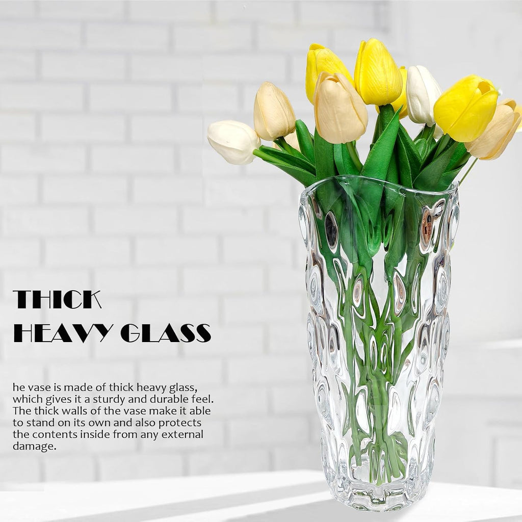 9.5" High Thickened Clear Glass Flower Vase for Home Decor, Dining Wedding Table Office Holiday Party Centerpiece Decoration