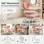 Cross Legged Office Chair, Velvet Ergonomic Criss Cross Chair with Wheels with Adjustable Height and Back Support for Yoga & ADHD, Wide Kneeling Chair, Home and Office,Yoga Chair, Pink