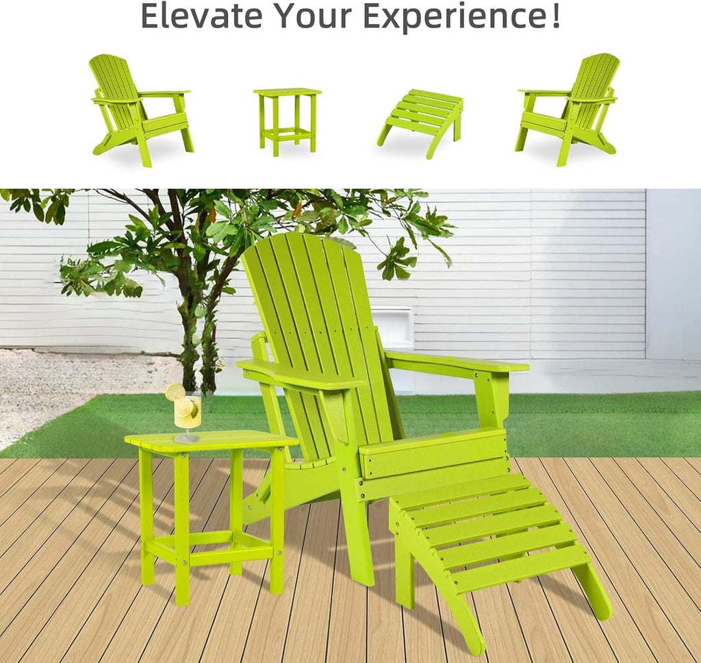 Aoodor Folding Adirondack Chair HDPE Outdoor All-Weather Chair for Patio, Garden, Backyard, Lawn, Fire Pit, Set of 2, Apple