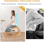Giantex Ergonomic Kneeling Desk Chair, Rocking Knee Chair with Cushion & Solid Wood Frame, Natural Relief for Neck or Back Pain, Posture Chair for Desk, Home, Office, Max Load 330 Lbs (Grey)