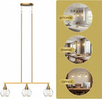 Kitchen Island Linear Pendant Light, 3-Light Gold Dining Room Chandelier with Clear Glass Globe Shades, Modern Linear Lighting Fixture Over Table