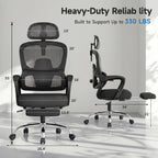 Ergonomic Office Chair with Footrest, 90-145° Reclining Gaming Chair with Adjustable Lumbar Support & Headrest, High Back Mesh Computer Chair for Home Office, 350lbs Capacity