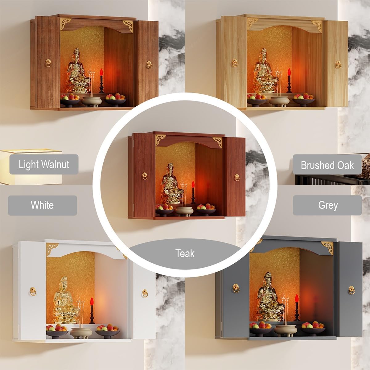 Personal Shrine Stand, Puja Meditation Prayer Table with Storage Tier, Wooden Chinese Altar Table for Living Room, Bedroom, Office(Brushed Oak,15.7 * 15.7 * 23.6in)