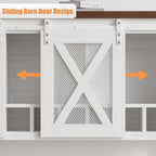 IDEALHOUSE Wine Bar Cabinet with Sliding Barn Door, Coffee Cabinet with Wine Rack and Glass Holder, Kitchen Buffet Sideboard with Storage, Liquor Bar for Living Room, Dining Room, White