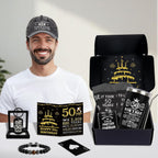 50th Birthday Gifts for Men - Unique Birthday Box with 20 Oz Tumbler, Baseball Cap, Socks, Bracelets, Scented Candle, Happy 50th Birthday Decorations for Husband, Dad, Grandpa, Friends, Boss