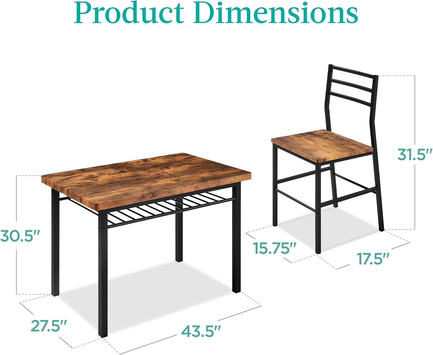 Best Choice Products 5-Piece Modern Dining Set W/Steel Frame, Space Saving Rectangular Kitchen Table W/ 4 Matching Chairs & Storage Rack for Apartments, Kitchens & Dining Rooms - Medium Brown/Black