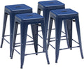 DUMOS Metal Bar Stools Set of 4, 24in Stackable Counter Height Bar Stools, Backless Restaurant Chairs for Kitchen Island, Indoor Outdoor Use, Classic Trattoria Barstools for Dining Room, Blue