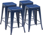 DUMOS Metal Bar Stools Set of 4, 24in Stackable Counter Height Bar Stools, Backless Restaurant Chairs for Kitchen Island, Indoor Outdoor Use, Classic Trattoria Barstools for Dining Room, Blue