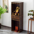 Altar Table, Freestanding Bamboo Storage Cabinet with Drawers, Floor-Standing Wooden Display Table with Shelves, for Living Rooms, Shrines, Temples(Brown,38 * 37 * 172cm/15 * 14.6 * 67.7in)