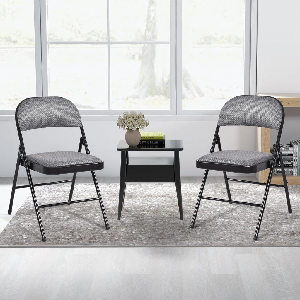 Giantex 6-Pack Folding Chairs Set - Waiting Room Chairs with Metal Frame, Fabric Upholstered Padded Seat, Foldable Party Chair Set, Event Chair, Folding Guest Chairs Set of 6, Grey