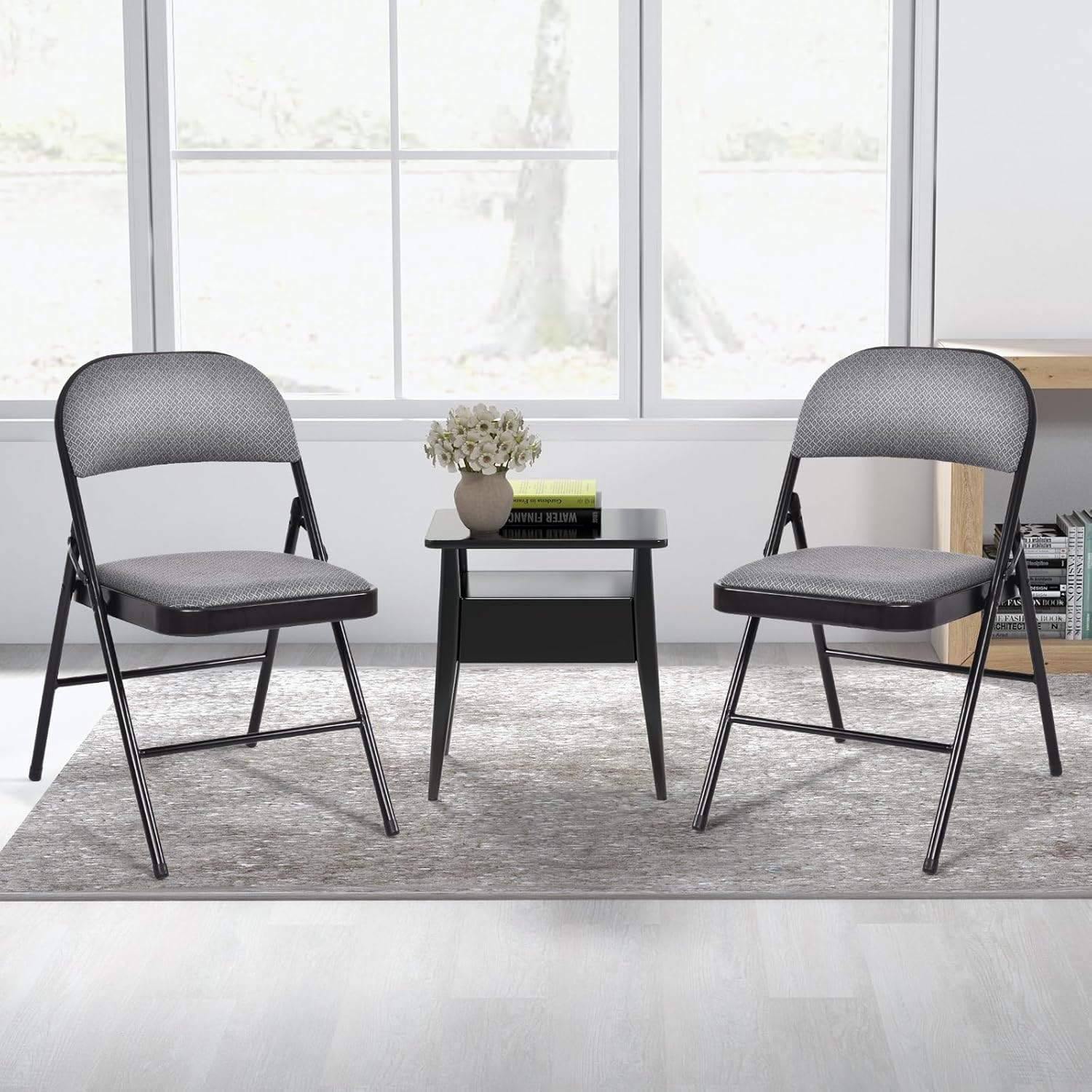 Giantex 6-Pack Folding Chairs Set - Waiting Room Chairs with Metal Frame, Fabric Upholstered Padded Seat, Foldable Party Chair Set, Event Chair, Folding Guest Chairs Set of 6, Grey