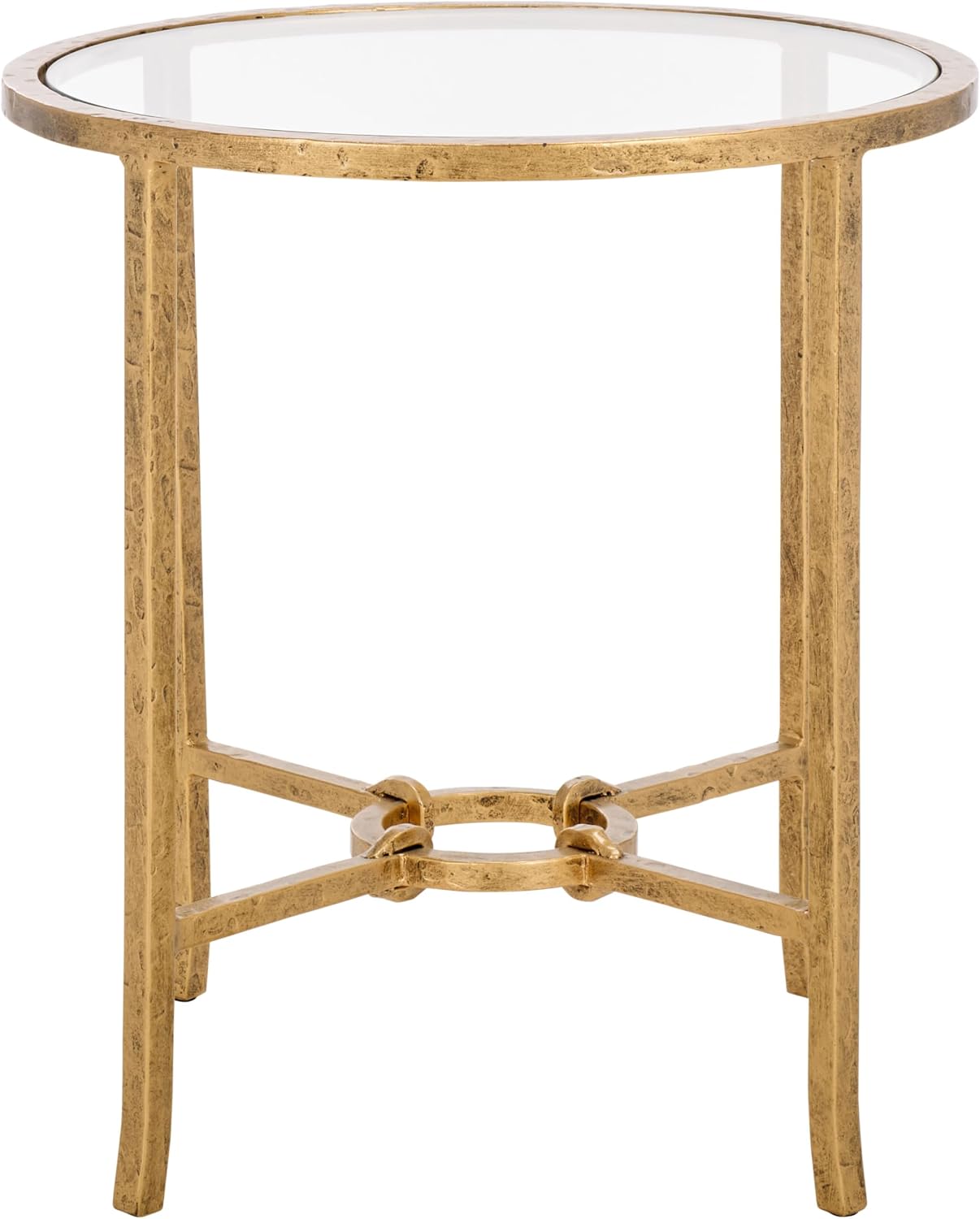 SAFAVIEH Couture Collection Tauri Brass Metal Glass Top Round Accent Table (Fully Assembled)