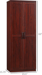 63" 2-Door Kitchen Pantry, Freestanding Storage Cabinet with 5-Tier Shelving and 2 Adjustable Shelves for Dining Room, Cherry Wood Color