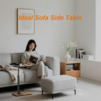 TV Tray Table for Small Spaces with 360° Swivel Tabletop & Height Adjustable,C Shaped Sofa Arm End Side Table, Bed Tray Stand for Eating Laptop,Living Room, Bedroom,Breakfast (Wood Base)