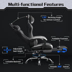 Yaheetech Gaming Chair with Electric Massage Lumbar Support, Footrest & Headrest — Ergonomic High Back Recliner for Home Office, Computer Desk Chair, Height Adjustable, 300 lbs, Black/White