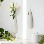 Hanging Ceramic Wall Vases, 7.9 Inch, Set of 2, Cubicle Modern Decor Wall Plant Holder Vase for Indoor Plants,Propagation Hanging Flower Pots for Air Vases,White