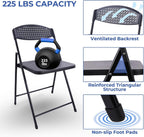 Lightweight Plastic Folding Chair, Portable, Breathable backrest, Non-Slip Rubber feet, Black.