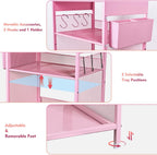 Pink Small Nightstand, Kids Nightstand for Bedroom, End Table with Hooks and Holder, Toddler Bedside Table for Girls, Desk Organizer for Office, Dorm (Pink)