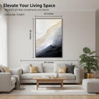 Large 3D Textured Coastal Wall Art in Black and White for Living Room, Hand-Painted Abstract Ocean Wave Oil Painting for Entryways, Modern Minimalist Framed Art for Bedroom Office Decor, Ready to Hang 32" x 48"