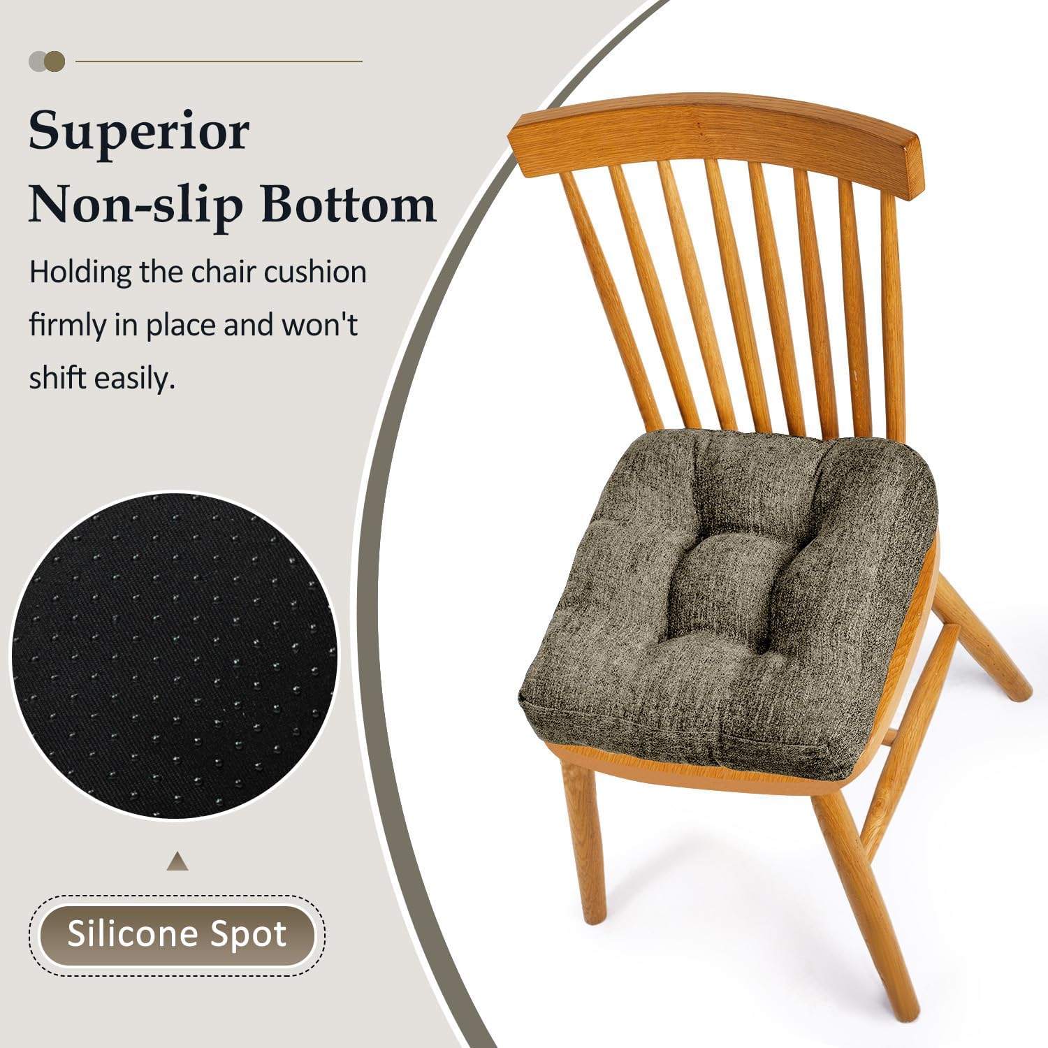 downluxe Chair Cushions for Dining Chairs 4 Pack, Tufted Indoor Chair Pads with Non-Slip Bottom, U-Shaped Kitchen Chair Cushions, 17"x17"x4", Coffee