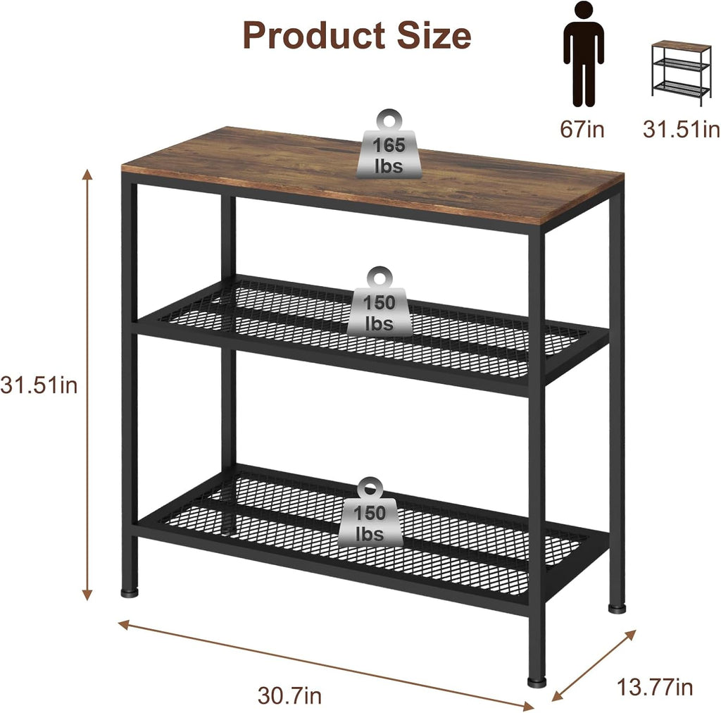 Kitchen Island with 3 Tier Storage, Height-Adjustable Kitchen Shelf, Microwave Stand for Dining, Sturdy Metal Frame, 30.7" L x 13.77" D x 31.51" H,Rustic Brown and Black