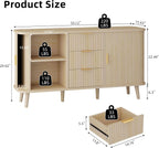 Lulive Natrual Buffet Cabinet, 55" Wide Sideboard Buffet Storage Cabinet with Rolling & Sliding Doors, Modern Bar Cabinet for Kitchen & Dining Room