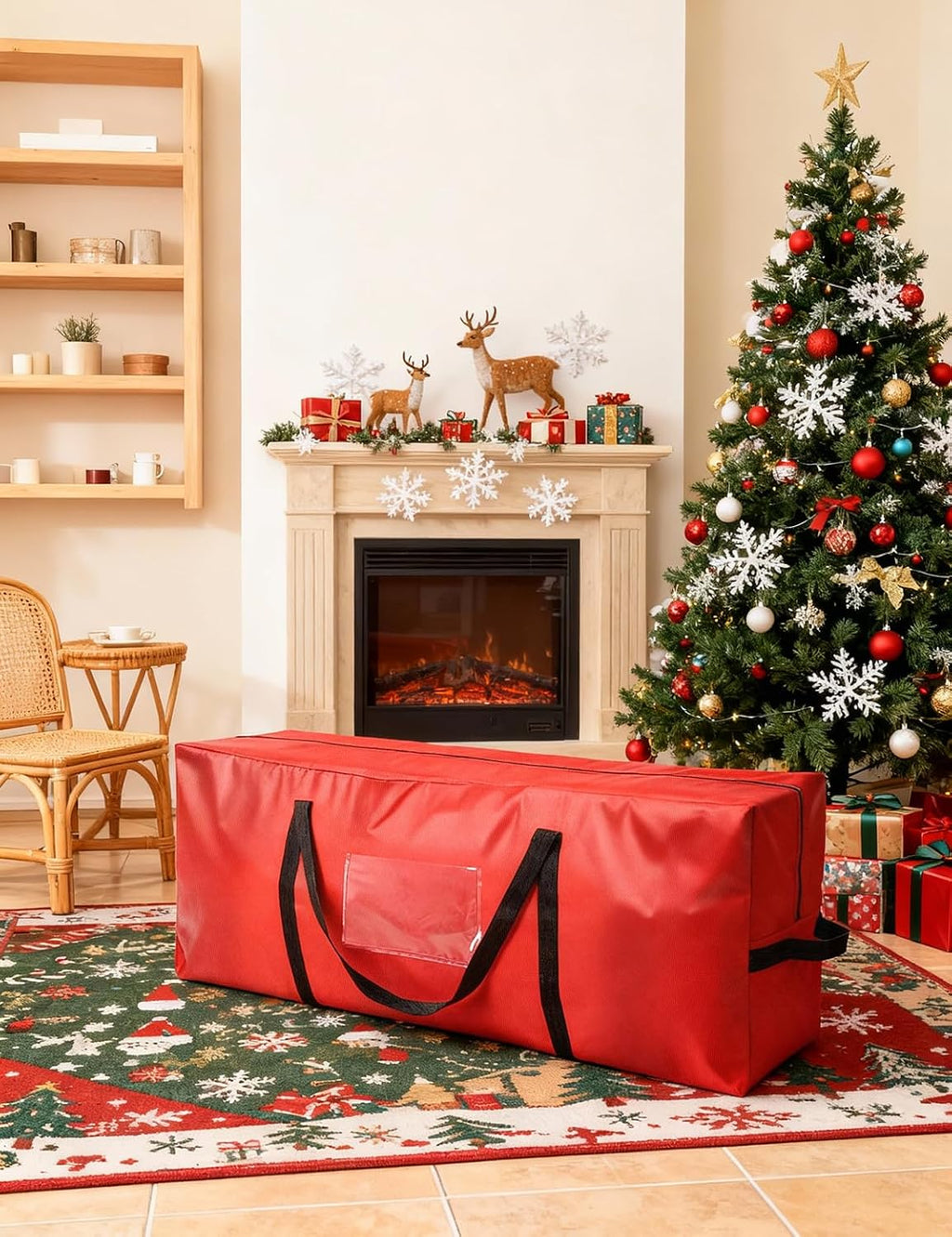Christmas Tree Storage Bag – Fits Up to 7.5 Ft Xmas Tree, 600D Oxford Fabric, Waterproof & Tear-Resistant Material with Reinforced Handles and Zippers & Card Slot, Protects from Dust & Moisture